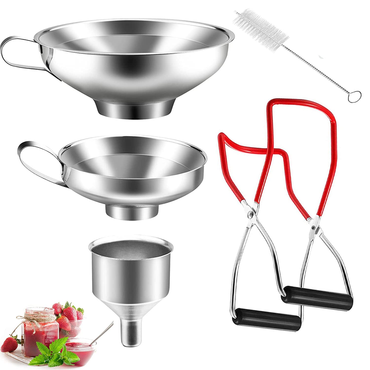 Edelstahl Trichter Set Küchenzapfentrichter Marmelade Einfüllung mit Griff Dosenzange Glasheber 1 Paket 3 Stücks Küchenz