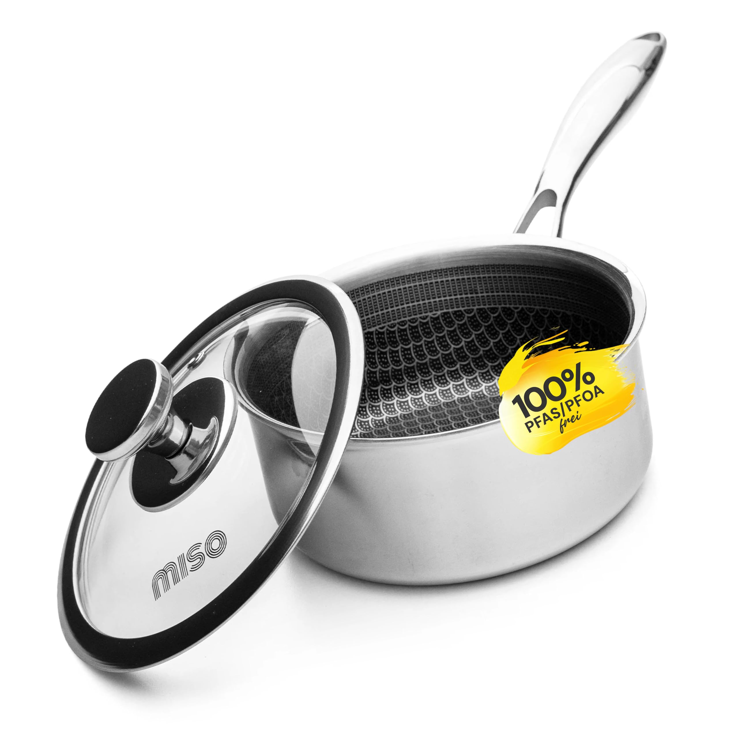 MISO Diamond Dust Keramisch Non-Stick Stielkasserolle 16 cm - Induktion & Ofen, 100% PFOA-/PFAS-frei, kratzfest