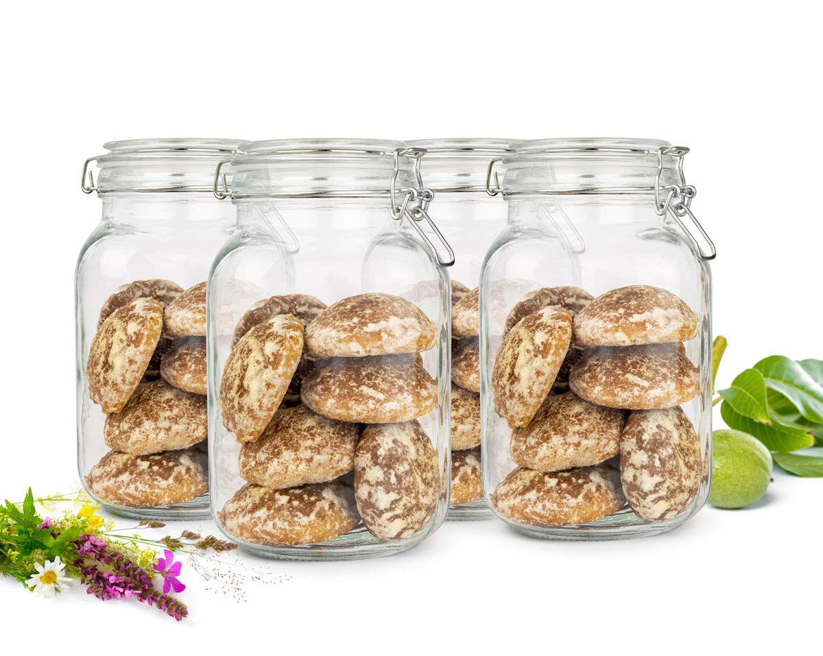 Sendez 6 Einmachgläser 2 Liter mit Bügelverschluss + Dichtung für Vorratsdose + 10 Etiketten Stift